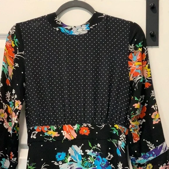 Rixo London silk maxi dress, black with multi-colored print. Size small.